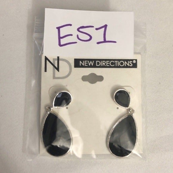New Directions Black Faceted Teardrop Dangle Pierced Earrings NOC - Picture 5 of 6